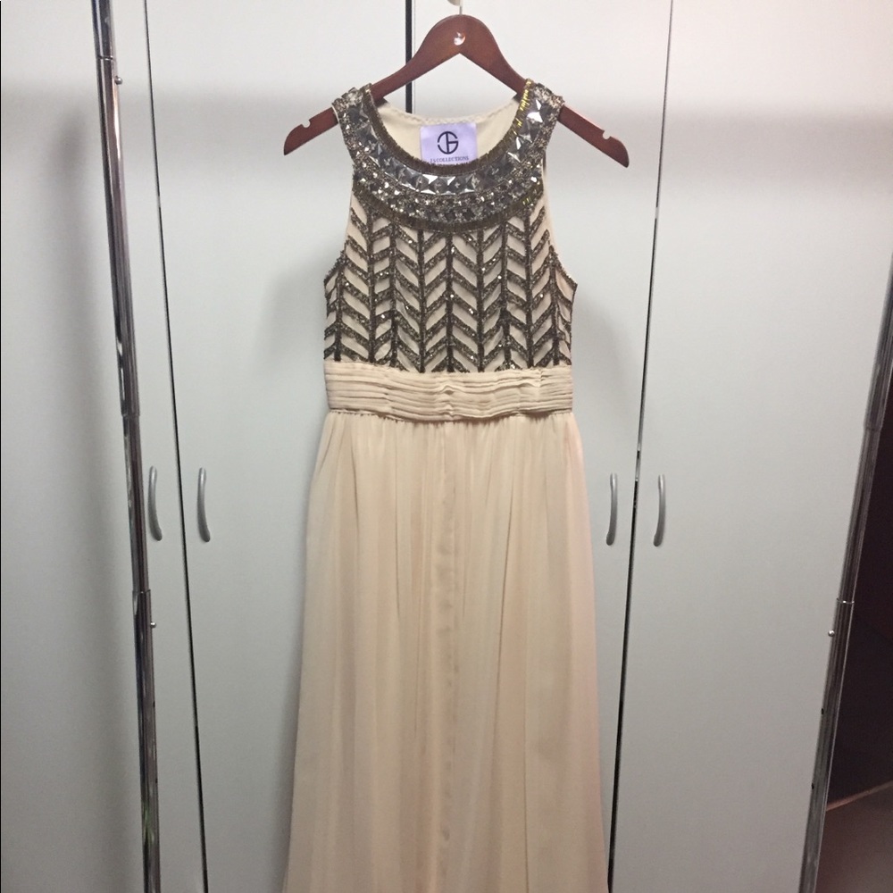 Long dress for prom or formal wedding.